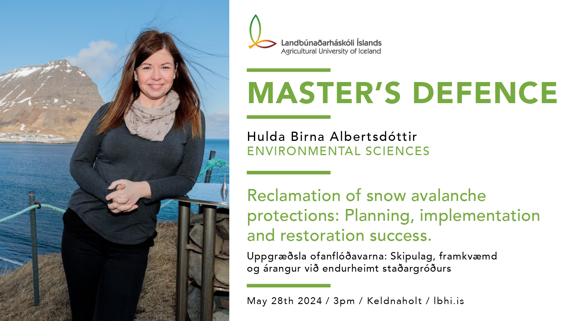 Master's defence in Environmental Sciences – Hulda Birna Albertsdóttir