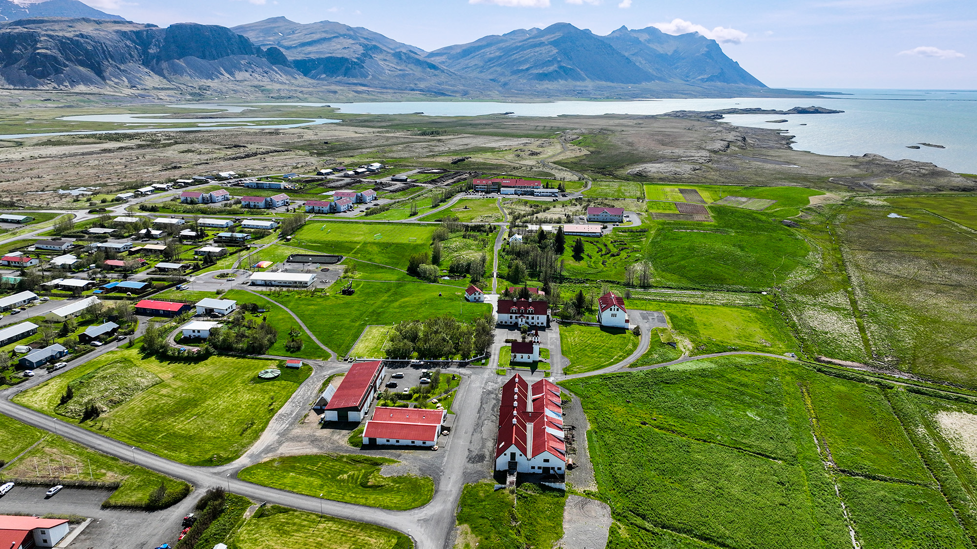 Loftmynd af Landbúnaðarháskóla Íslands á Hvanneyri